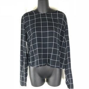 Anthro Kimchi Blue Windowpane Long Sleeve Blouse